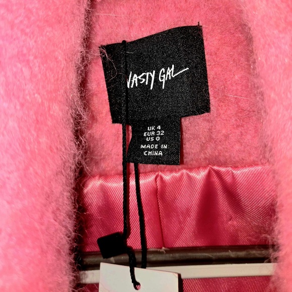 Pink Penny Lane Coat from Nasty Gal! Faux Shearling Fur Trim Wool. NWT 0 Petite - Picture 8 of 12